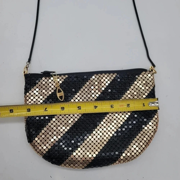 Vintage Beadlite Metal Mesh Chain Shoulder Bag Purse Black Gold Modern Small - Picture 4 of 10